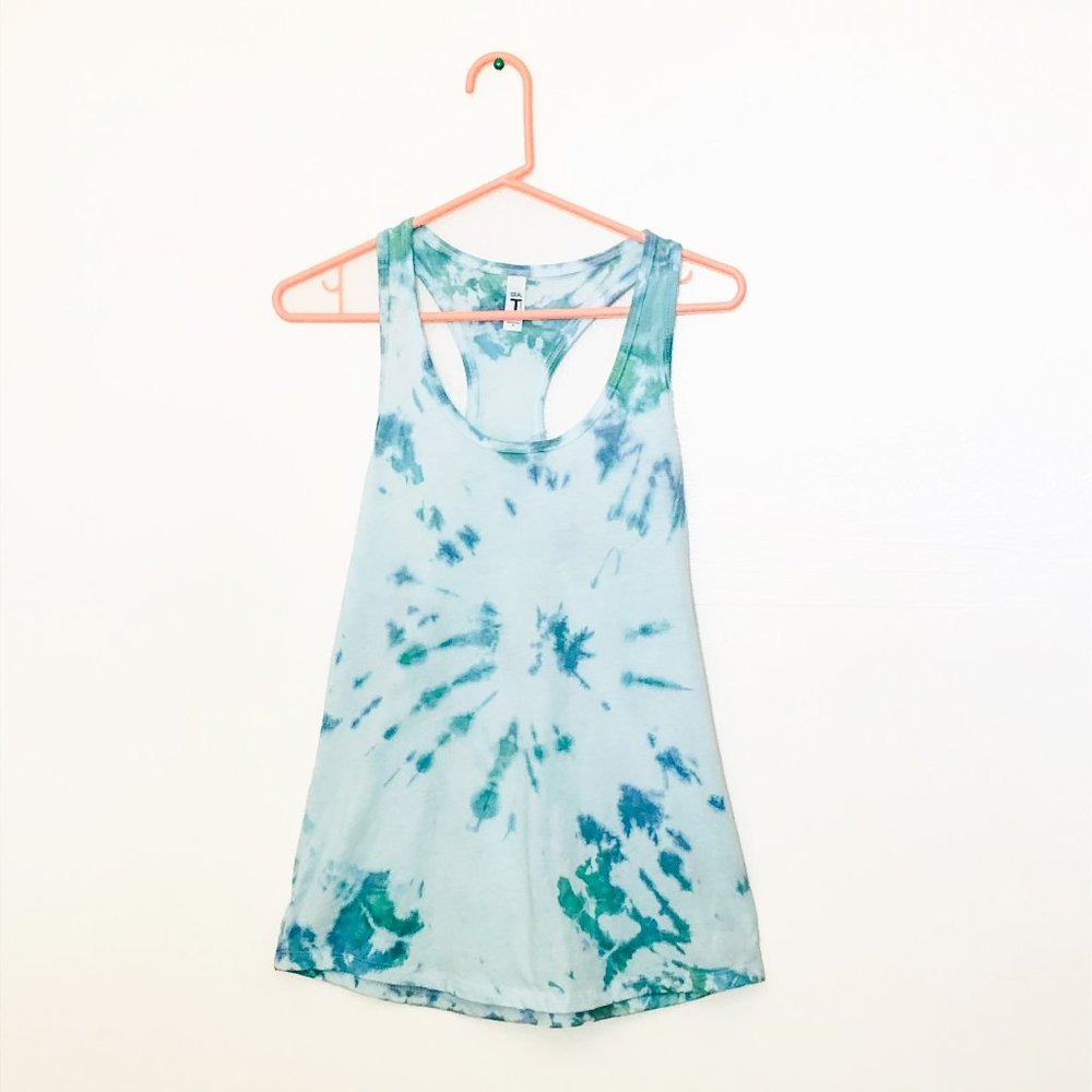 Tie Dye Racerback Tank Top in Blue, Green & Teal